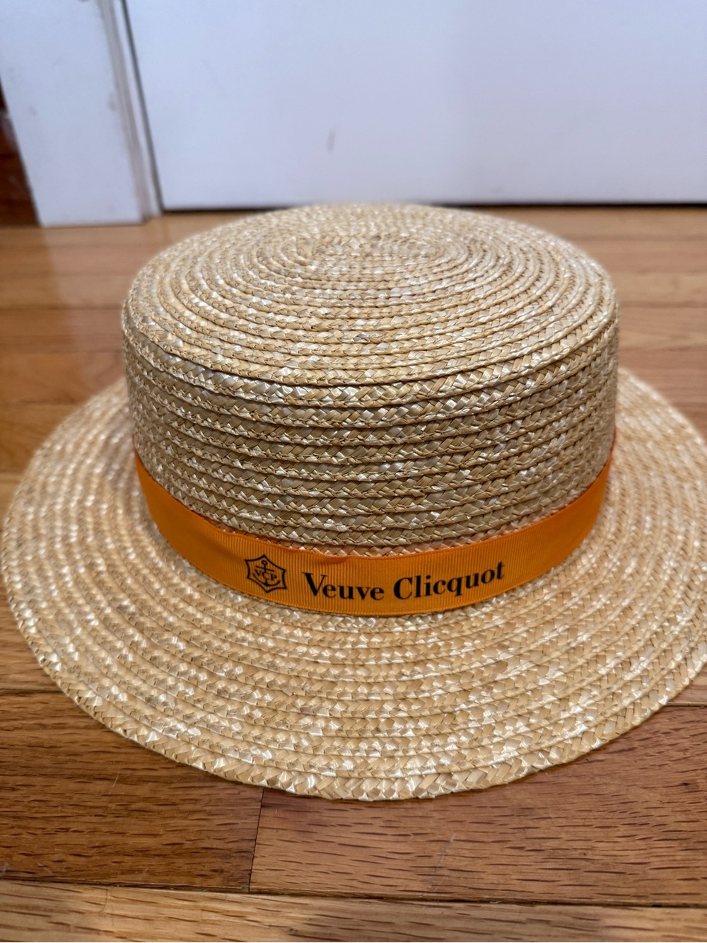 Veuve Clicquot Straw Boater Hat in Orange Trim